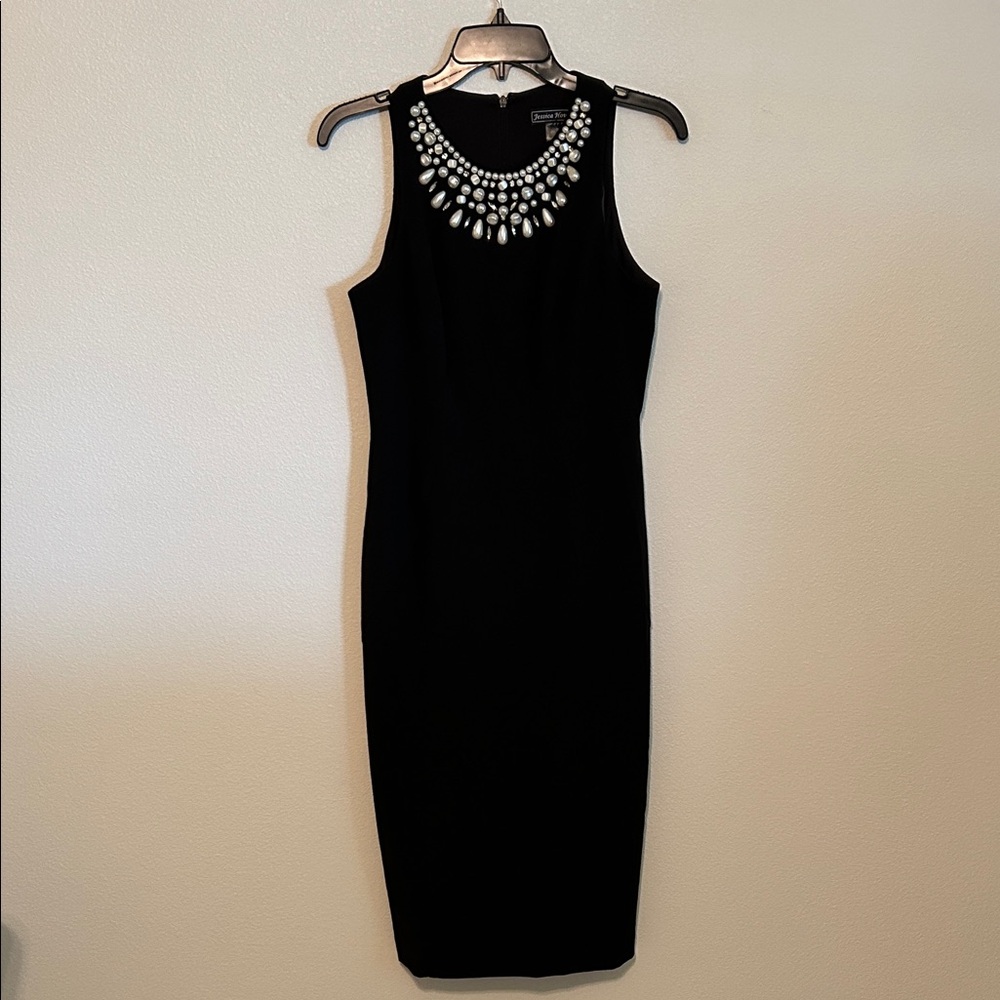 Jessica Howard Black Dress with Embellished Neckline